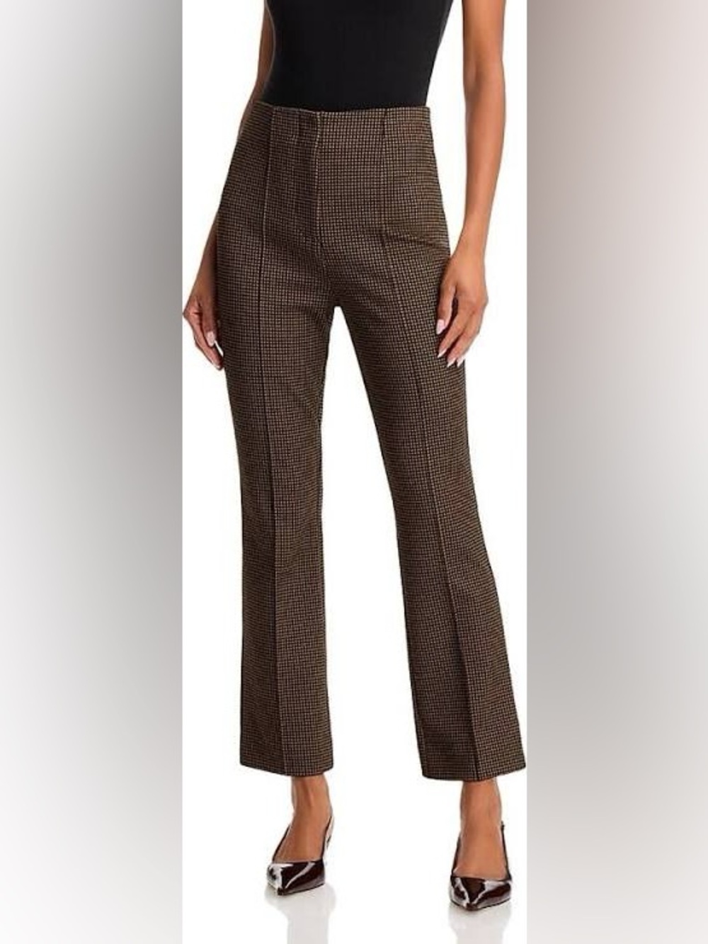 NWT Veronica Beard Kean Houndstooth High-Waist Brown Straight-Leg Pants 0
